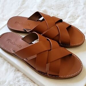 Madewell The Boardwalk Brown Leather Criss Cross Strap Flat Sandals